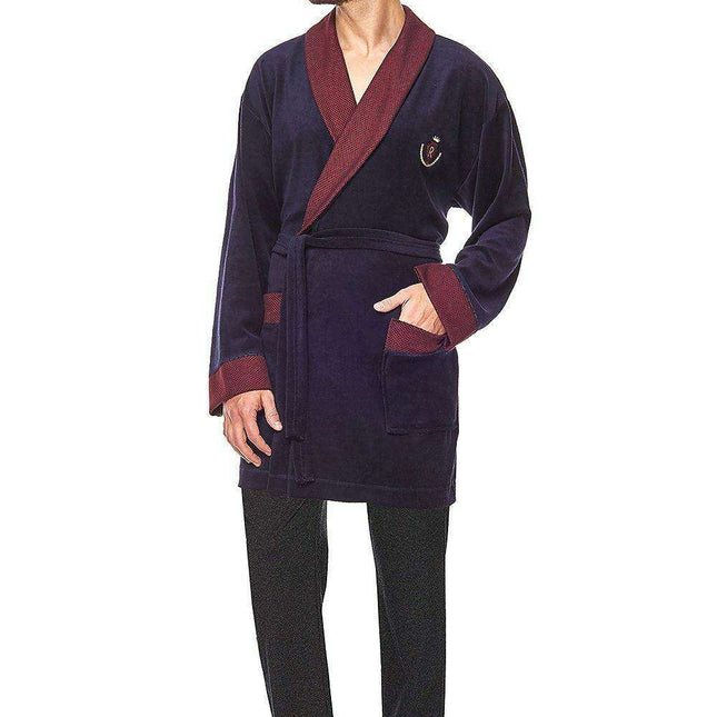 Luxurious Men's Velour Bathrobe with Shawl Collar and Emblem