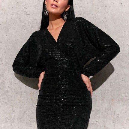 Sparkling Sequin Flare Sleeve Mini Dress by Roco Fashion