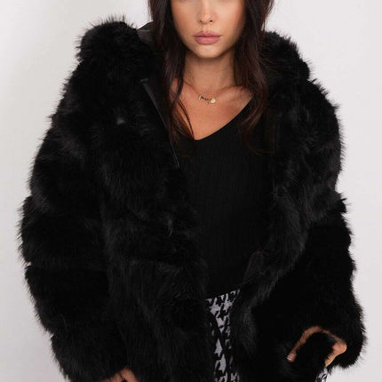 Chic Hooded Faux Fur Jacket