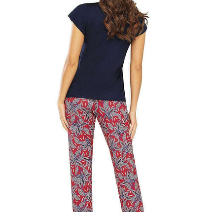 Elegant Navy Blue Floral Lace Pajama Set
