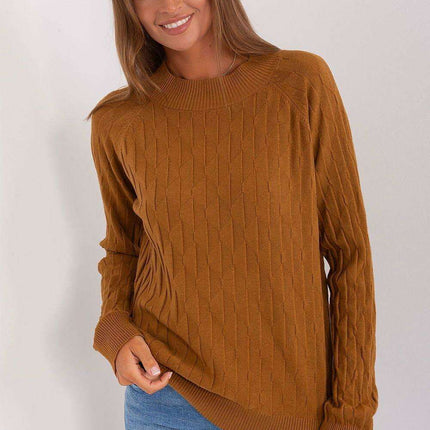 Variegated Textured Knit Jumper with Classic Round Neck