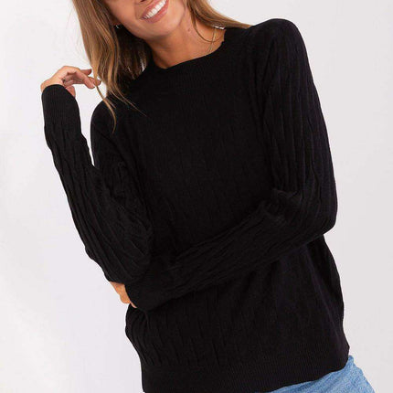 Variegated Textured Knit Jumper with Classic Round Neck