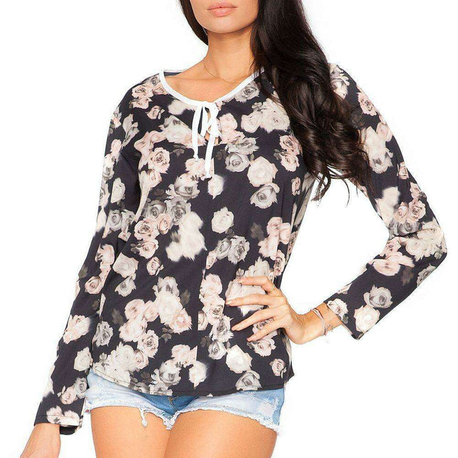 Versatile Chiffon Blouse with Teardrop Detail and Adjustable Ribbon Neckline