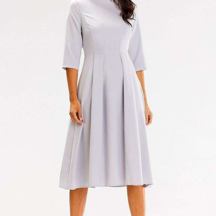 Sophisticated 3/4 Sleeve Boat Neck Flared Dress - Expertly Made in Poland