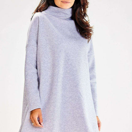 Cozy Autumn Trapeze Turtleneck Dress with Stretchy Comfort