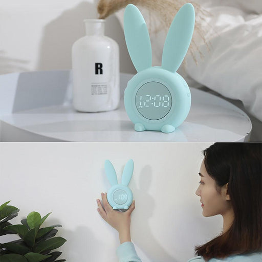 Cute Bunny Ear LED Digital Alarm Clock Electronic USB Sound Control Rabbit Night Lamp Desk Clock Home Decoration