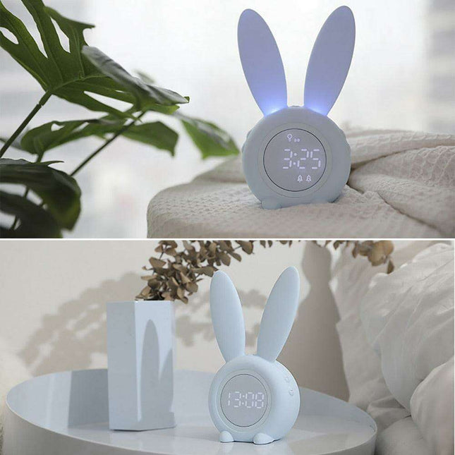 Charming Bunny Ear LED Alarm Clock with Night Light and Timer - Modern Geometric Design