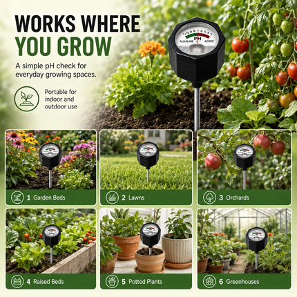 Soil pH Meter with Rod — Portable Analog Tester, Battery-Free