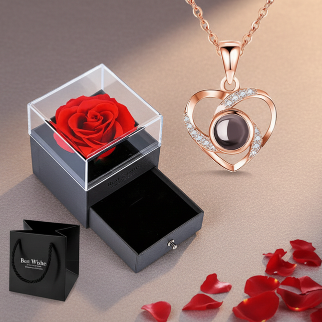 Gift Box Copper Micro Bar Heart Pendant Necklace