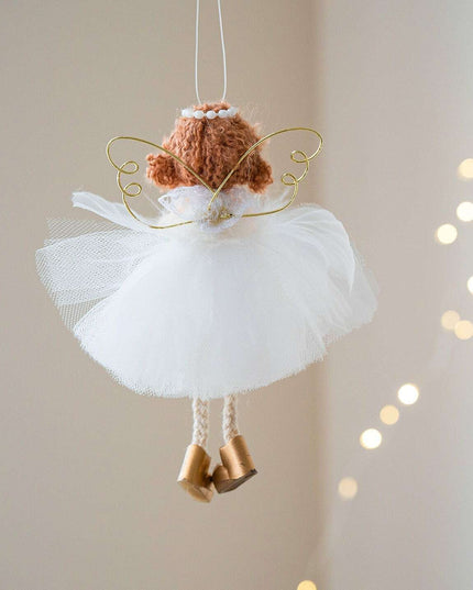 Christmas White Tulle Skirt Golden Wings Angel Girl Pendant