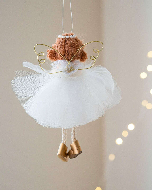 Christmas White Tulle Skirt Golden Wings Angel Girl Pendant
