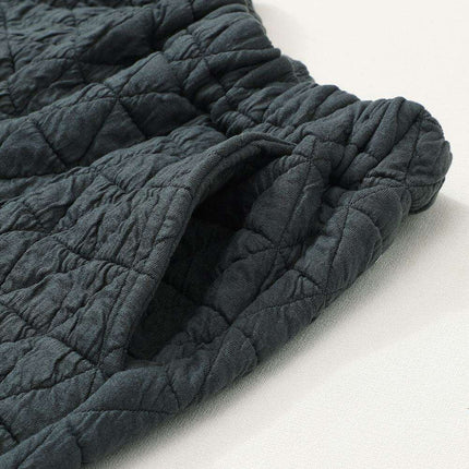 Charcoal Quilted Casual Set: Pullover & Trousers Combo