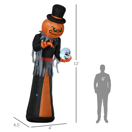 Homcom 12Ft Halloween Inflatable Pumpkin Reaper with LED Lights