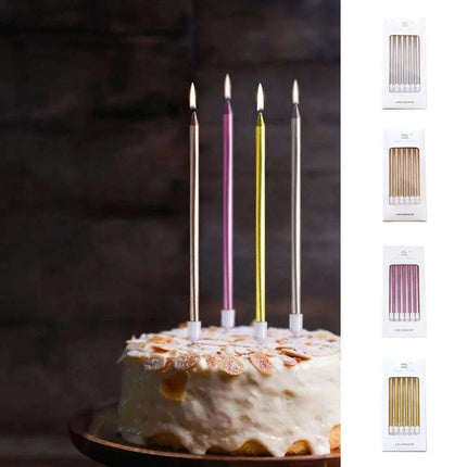 Metallic Birthday Candle Set - 6pcs Chrome Gold & Silver Cake Decorations for Weddings and Baby Showers