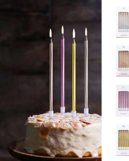 Metallic Birthday Candle Set - 6pcs Chrome Gold & Silver Cake Decorations for Weddings and Baby Showers