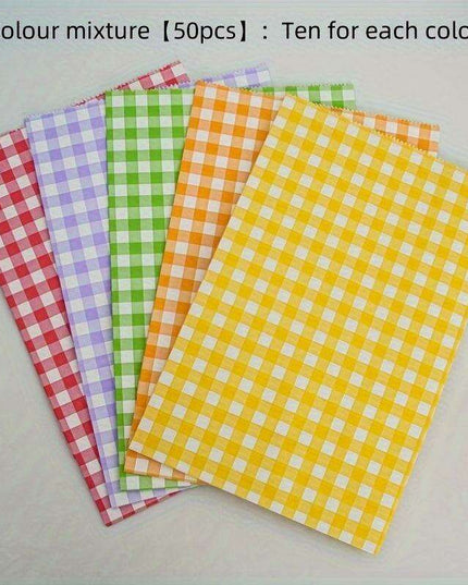 Vibrant Plaid Gift Bags with Coordinating Stickers - 50 Piece Set for All Occasions