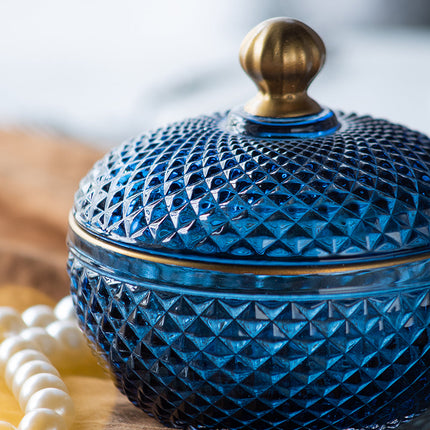 Room & Decor S2 Blue Gold Glass Candy Jar with Lid - Christmas Decor