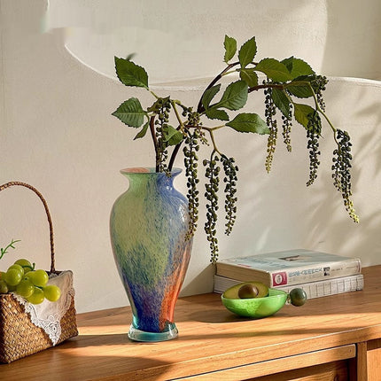 Chinese Style Blue Transparent Glass Table Vase For Living Room Decor
