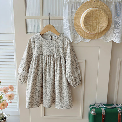 Round Neck Puff Sleeve Lace Girl Dress
