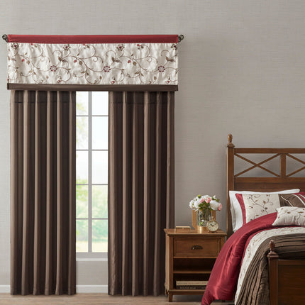 Room and Decor Embroidered Red Window Valance, 50x18", Polyester Fabri