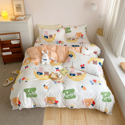 Peekaboo Studio Four-Piece Cotton Bed Sheet Set with Quilt Cover, Soft