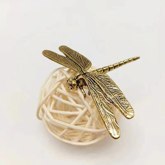 Peekaboo Studio Brass Dragonfly Ornament Tea Pet - Handcrafted Charm