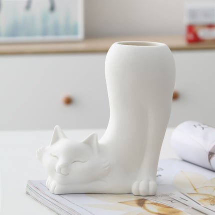 White Ceramic Animal Vases Set Giraffe Rabbit Cat Elephant Home Decor