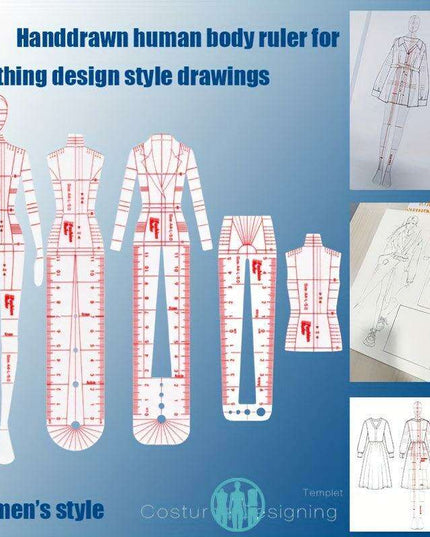 Fashion Designer's Acrylic Sketch Ruler - Ultimate Guide for Human Figure and Garment Designs