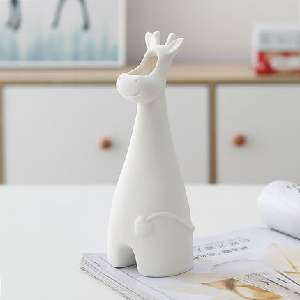 White Ceramic Animal Vases Set Giraffe Rabbit Cat Elephant Home Decor