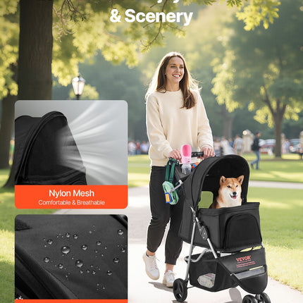 Peekaboo Studio Foldable 3-Wheel Dog Stroller with Brake, 35lbs Capaci
