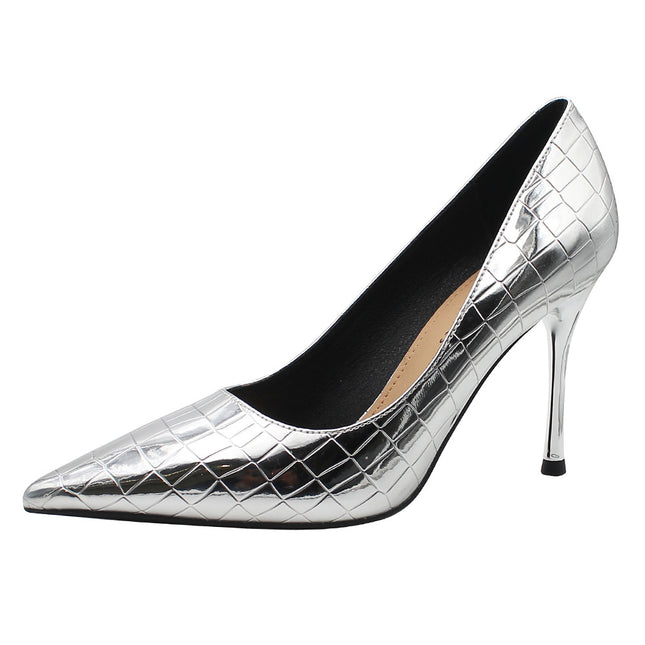 Patent-Look Pointed Toe High Heels