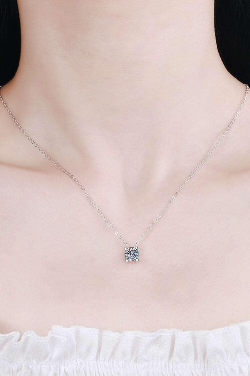 Elegant 1 Carat Moissanite Necklace in Rhodium-Plated Sterling Silver with Ghost Mannequin Design