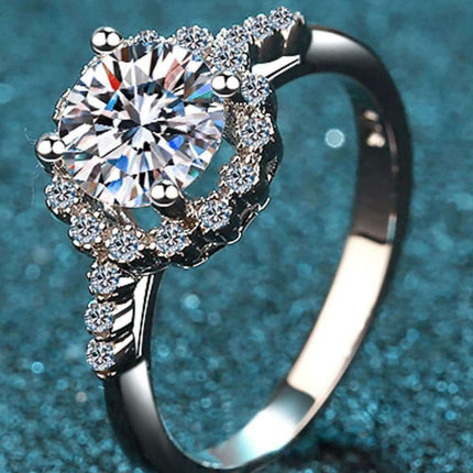 Elegant Halo Lab-Diamond and Zircon Accent Ring