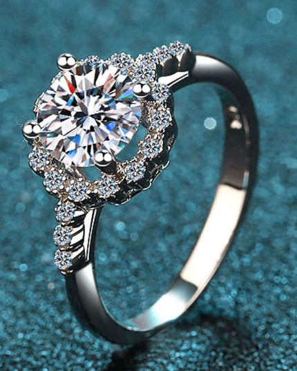 Elegant Halo Lab-Diamond and Zircon Accent Ring