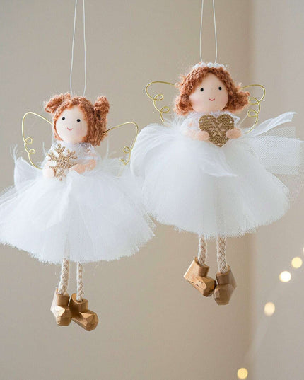 Christmas White Tulle Skirt Golden Wings Angel Girl Pendant