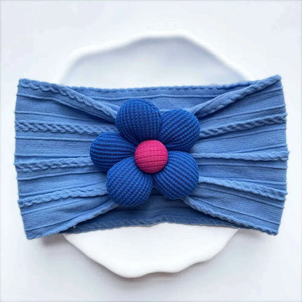 Flower-Embellished Nylon Hairband for Girls - Soft Elastic Turban Headwear for Newborns and Kids