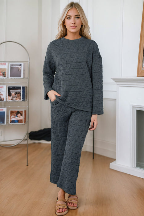 Quilted Charcoal Grey Cozy Pullover and Pants Set