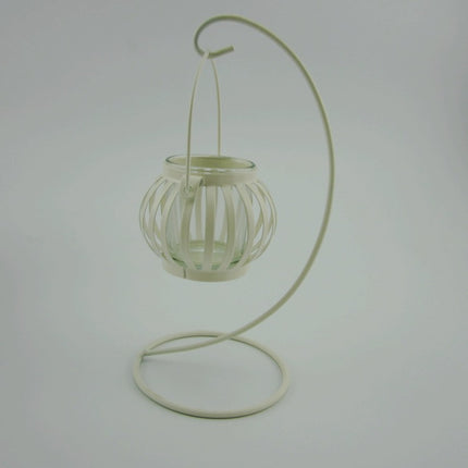Chinese Cast Iron Garden Lantern Candle Holder Stand Glass Metal