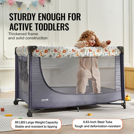 VEVOR Quick-Folding Portable Baby Playpen with Wheels & Safety Feature