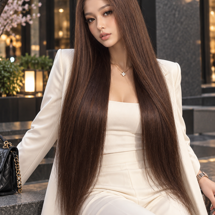 4x4 Lace Straight Human Hair Wig — Chocolate Brown, 150% Density