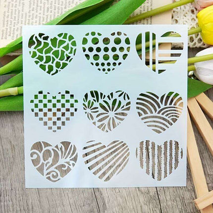 Delightful Mini Heart Stencil Set - Nine Grid Designs for Creative Scrapbooking and DIY Projects