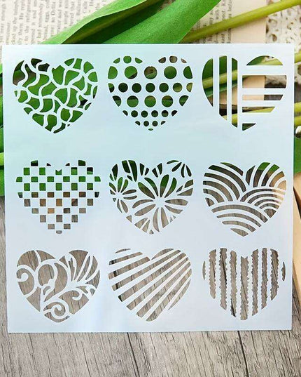 Delightful Mini Heart Stencil Set - Nine Grid Designs for Creative Scrapbooking and DIY Projects