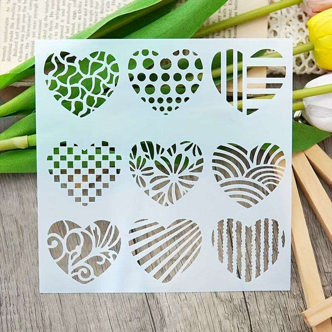 Delightful Mini Heart Stencil Set - Nine Grid Designs for Creative Scrapbooking and DIY Projects
