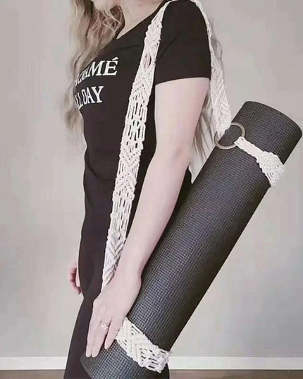 Hand-Woven Cotton Yoga Mat Carrier with Tassel Crossbody Strap - Fits All Mat Sizes