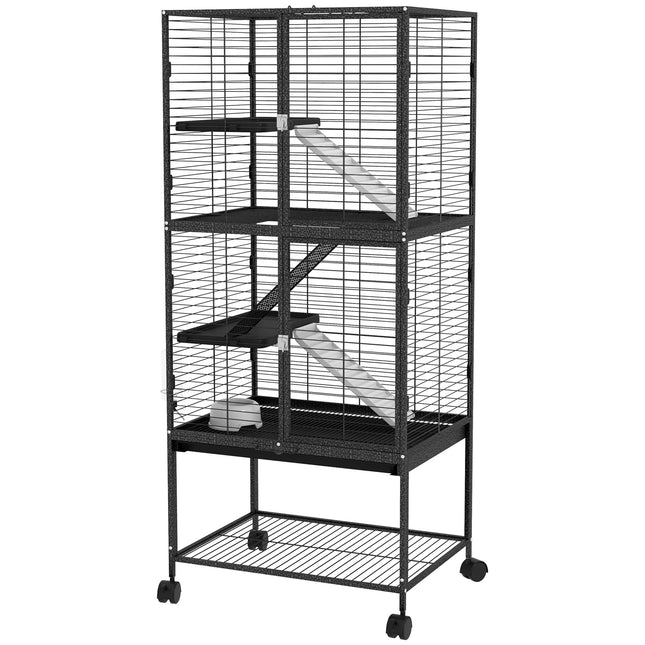 Dark Grey Four-Level Rolling Small Animal Cage, 136 cm