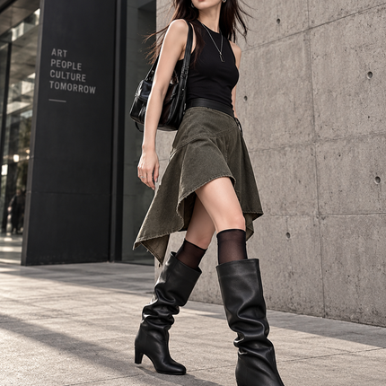 Women's Slouch Knee High Boots — Pointed Toe Block Heel Wide Calf Boots womens-slouch-knee-high-boots-pointed-toe-block-heel-wide-calf Clothing, Shoes & Jewelry›Women›Shoes›Boots›Knee-High
