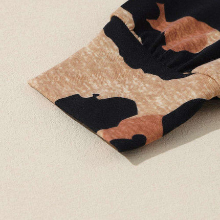 Chic Leopard Print Lounge Set: Long Sleeve Pullover and Shorts Combo