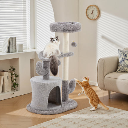 Peekaboo Studio 33" Cat Tree Tower with Scratching Post & Curved Bed