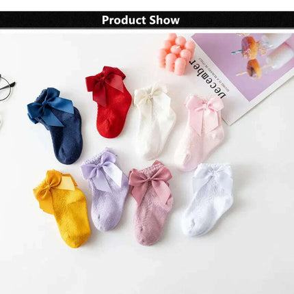 Adorable Cotton Baby Girl Socks with Stylish Bows - Breathable Short Socks