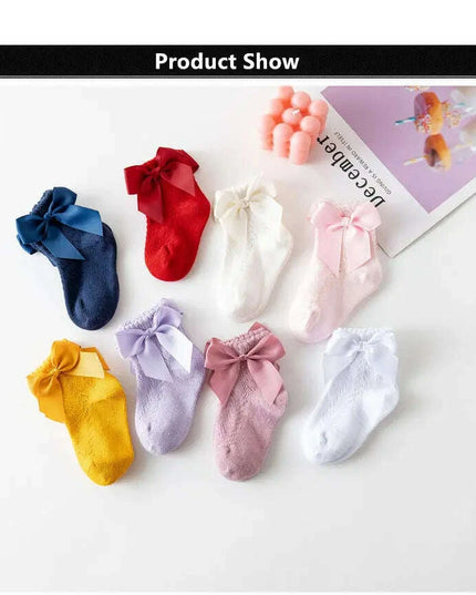 Adorable Cotton Baby Girl Socks with Stylish Bows - Breathable Short Socks